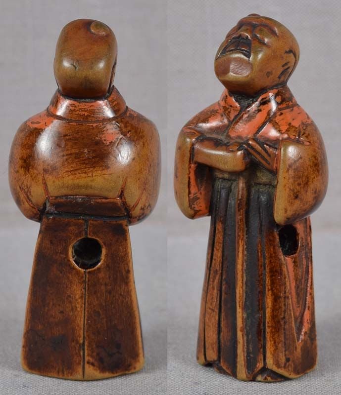 Early 19c Negoro lacquer netsuke blind MASSEUR - 4