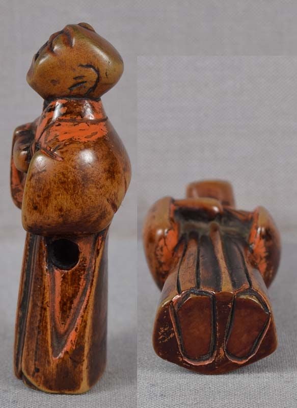Early 19c Negoro lacquer netsuke blind MASSEUR - 5