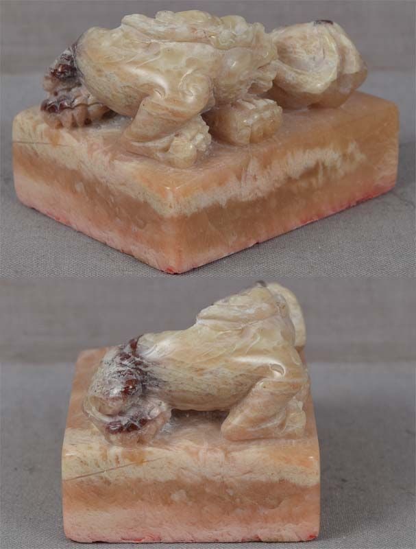 19c Chinese soapstone SEAL CHIMERA exhaling cloud - 3