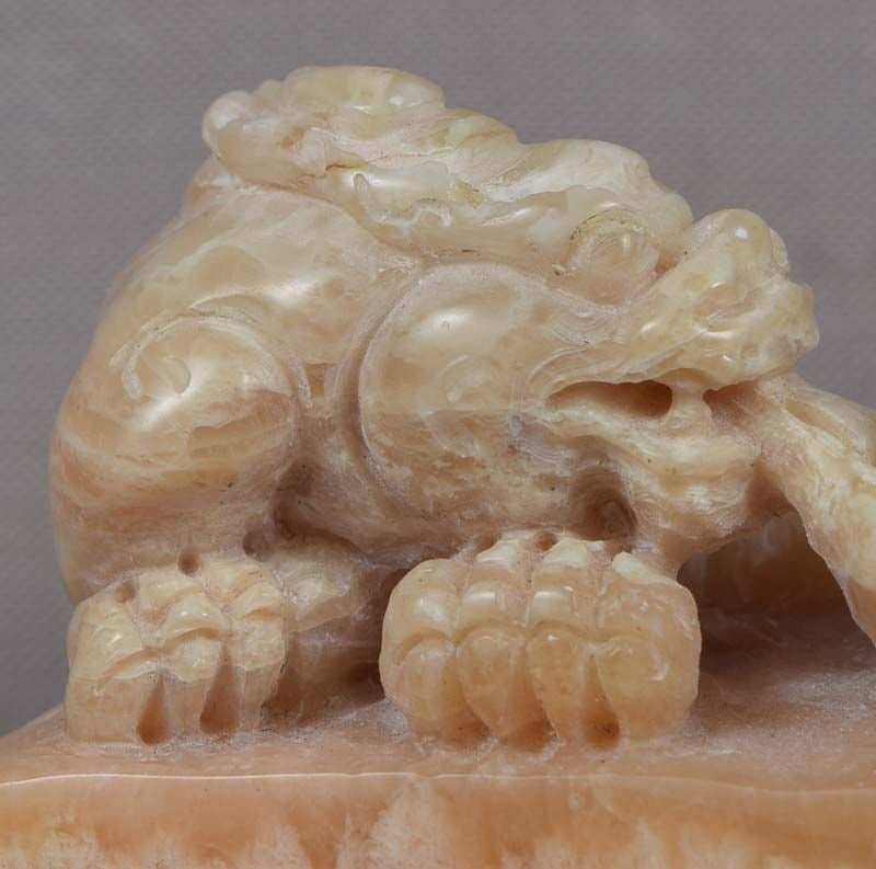 19c Chinese soapstone SEAL CHIMERA exhaling cloud - 5