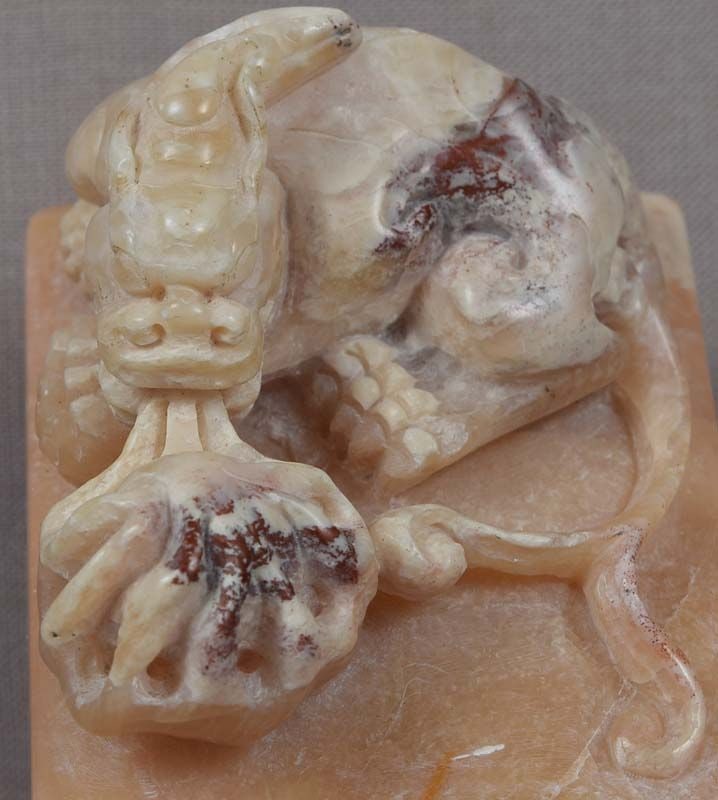 19c Chinese soapstone SEAL CHIMERA exhaling cloud - 6