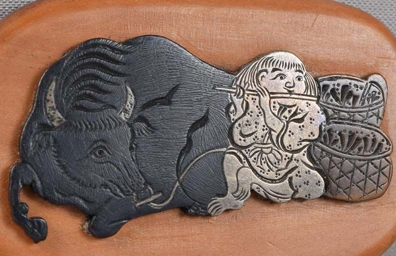 19c netsuke mixed metal BOY & buffalo - 5