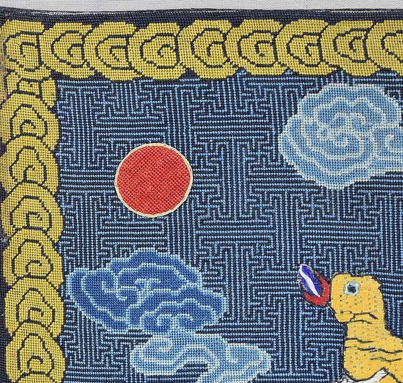 19c Chinese textile 4th RANK BADGE mandarin square - 3