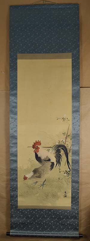 Japanese scroll painting ROOSTER & HEN by TENGA - 2