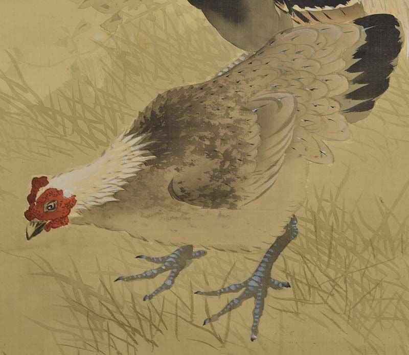 Japanese scroll painting ROOSTER & HEN by TENGA - 3