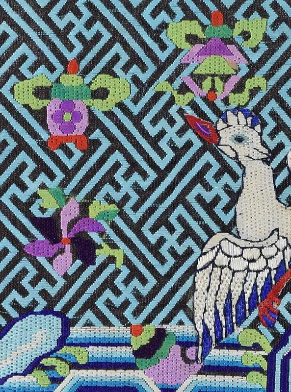 19c Chinese textile 5th RANK BADGE mandarin square - 3