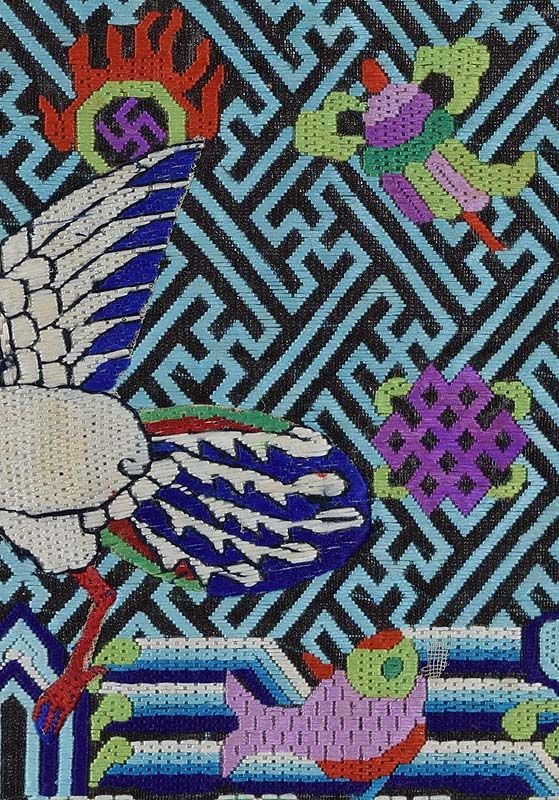 19c Chinese textile 5th RANK BADGE mandarin square - 4