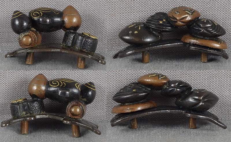 Pair 19c Japanese sword MENUKI TAKARAMONO treasures and seashells - 4