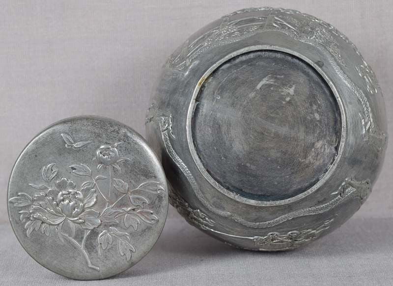 19c Chinese pewter TEA CADDY children at play - 6