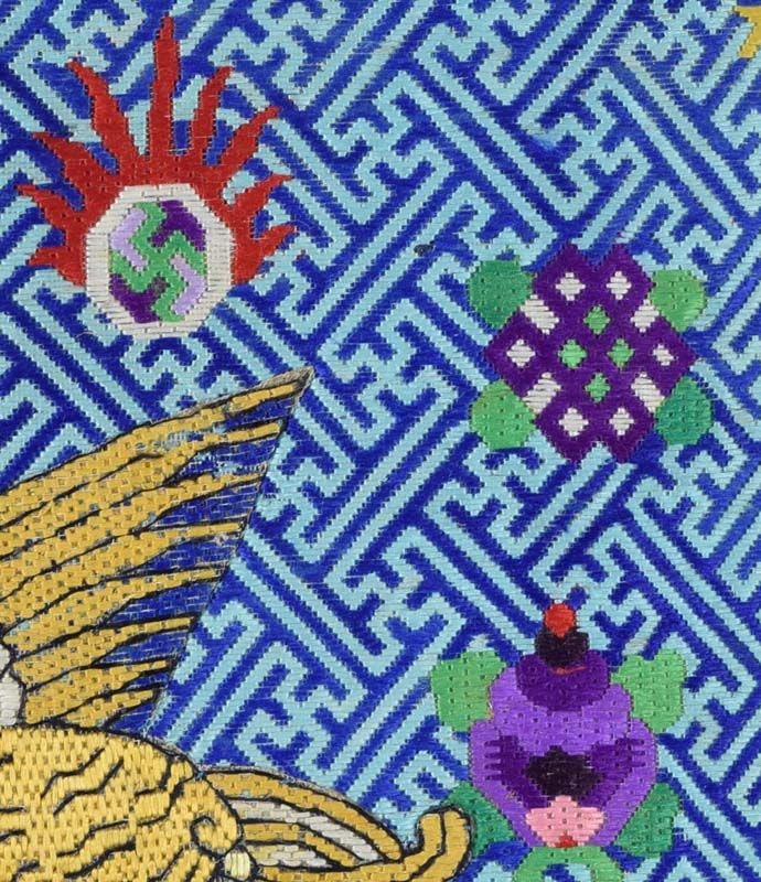 19c Chinese textile 4th RANK BADGE mandarin square - 3