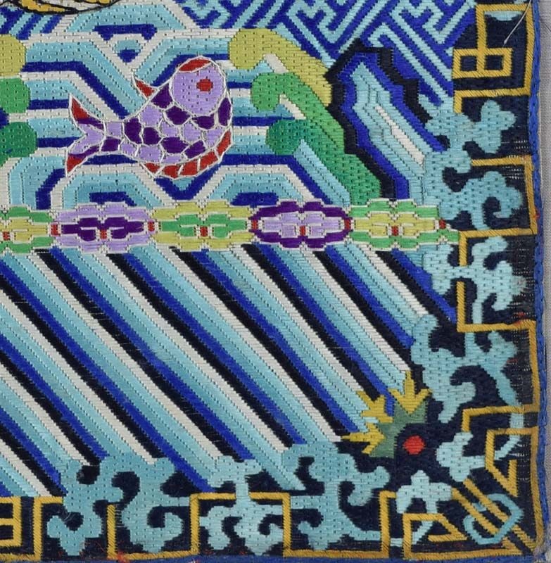 19c Chinese textile 4th RANK BADGE mandarin square - 5