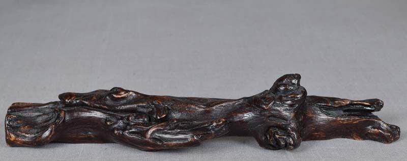19c Chinese scholar wooden BRUSH REST swirling clouds: 19th century Chinese scholar’s brush rest in a shape of a wooden branch with richly textured surface resembling numerous swirling clouds. Very beautiful brown finish, wonderful patina, very plea