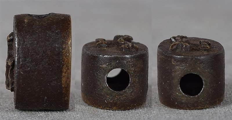 19c iron OJIME netsuke slide MUSHROOMS by TERU - 4