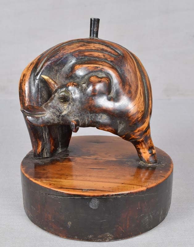 19c Chinese scholar rootwood INCENSE STICK HOLDER BUFFALO: 19th century Chinese incense stick holder made out of rootwood in a shape of a buffalo with the front of its body turned to the right. Very clever piece with minimal carving beautifully capturing the