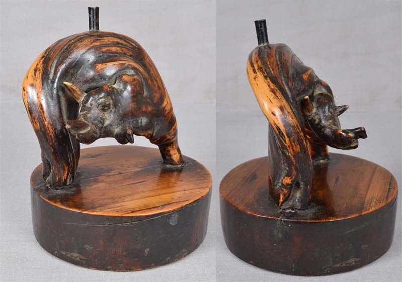 19c Chinese scholar rootwood INCENSE STICK HOLDER BUFFALO - 3