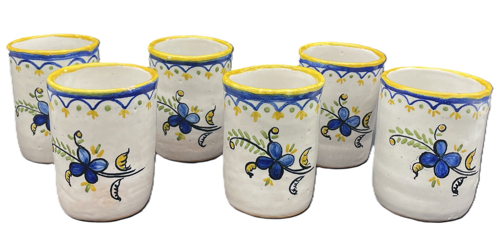 Beautiful Faience Pottery Pitcher Jug 6 Cups Signed Art Pottery - 2