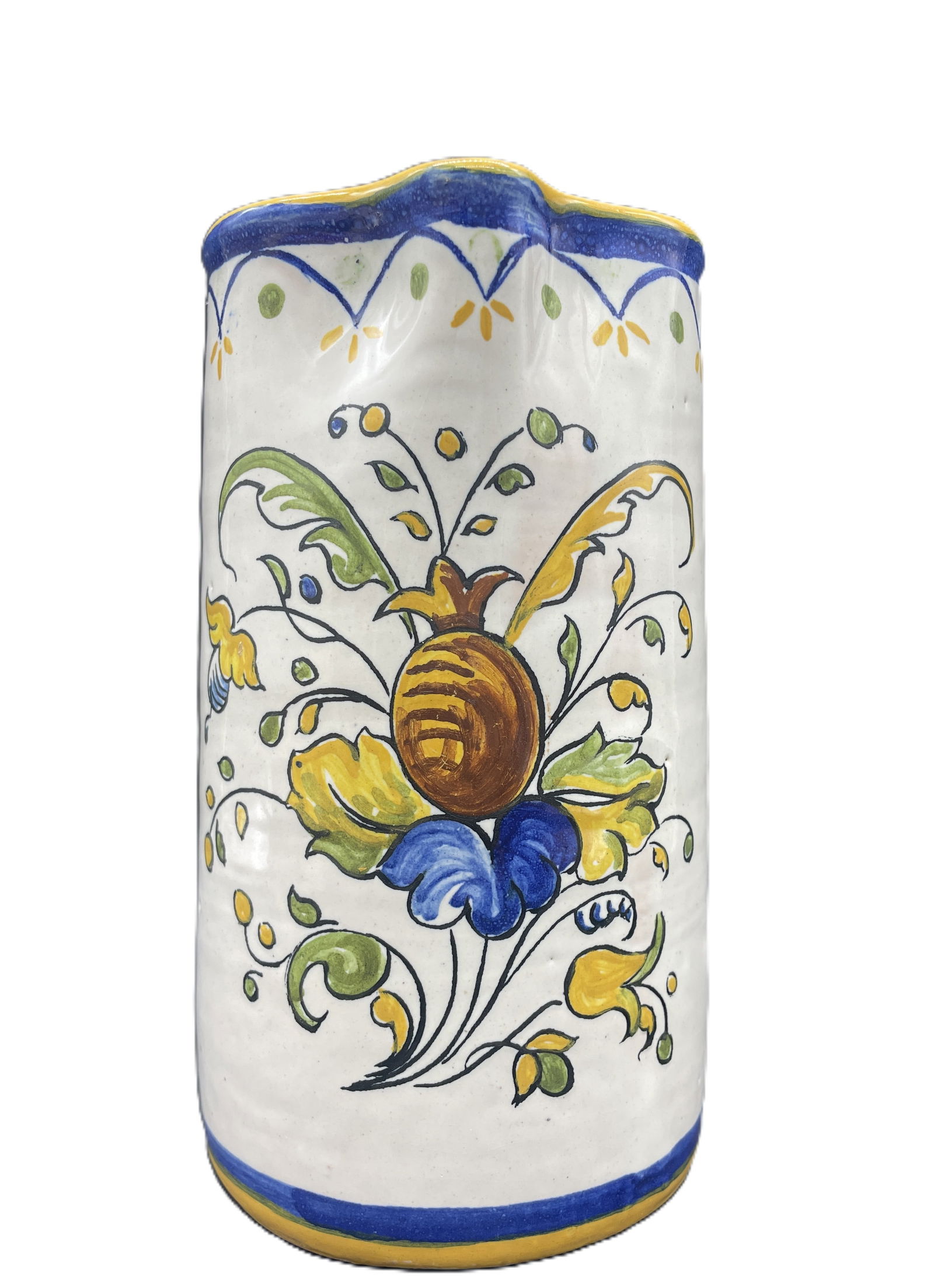 Beautiful Faience Pottery Pitcher Jug 6 Cups Signed Art Pottery - 3