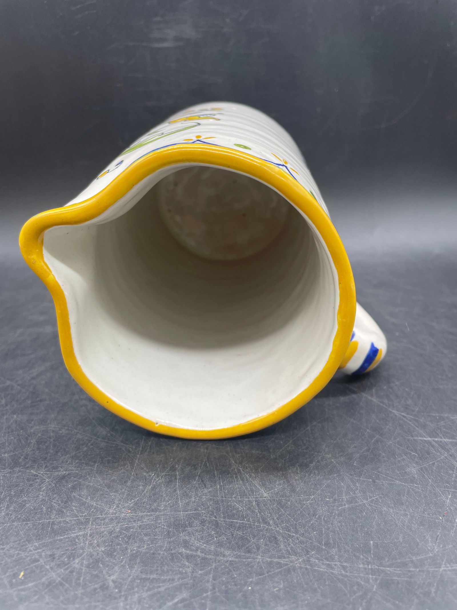 Beautiful Faience Pottery Pitcher Jug 6 Cups Signed Art Pottery - 7