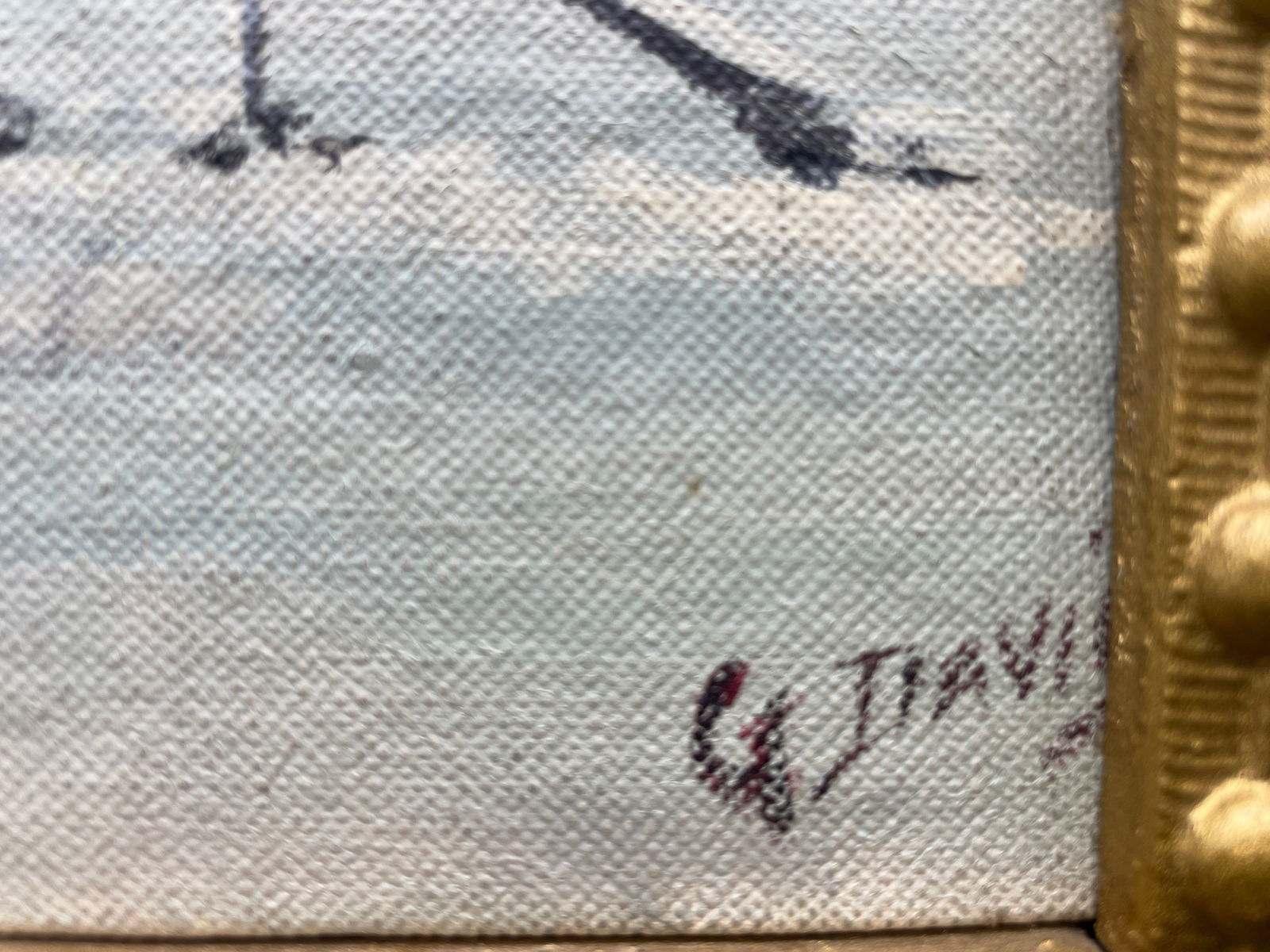 Original Signed G. Davis Folk Art Painting Winter Landscape Exquisite Frame 17" - 4