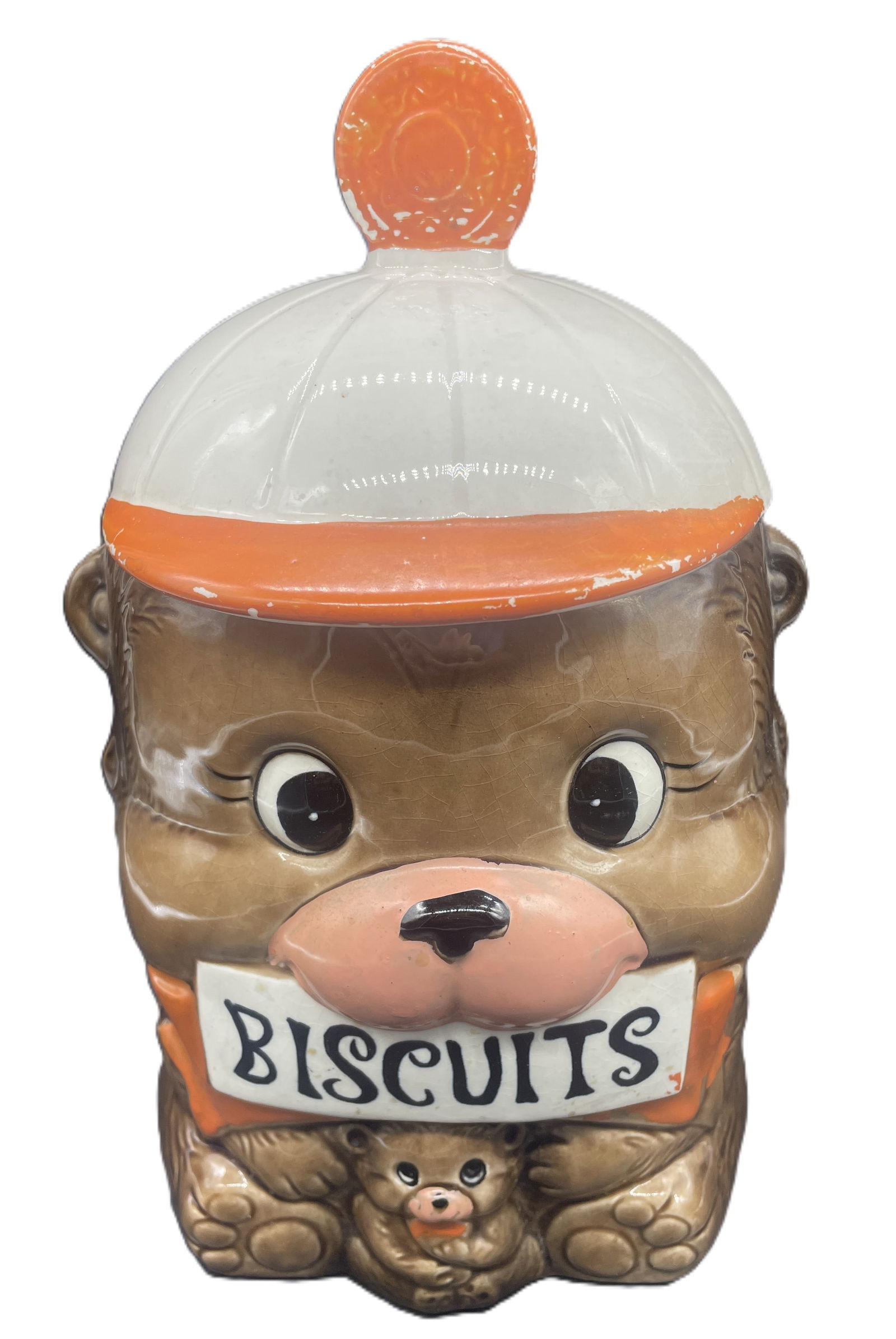 1950's MADE IN JAPAN Bear And Cub "BISCUITS" Vintage Cookie Jar - 2