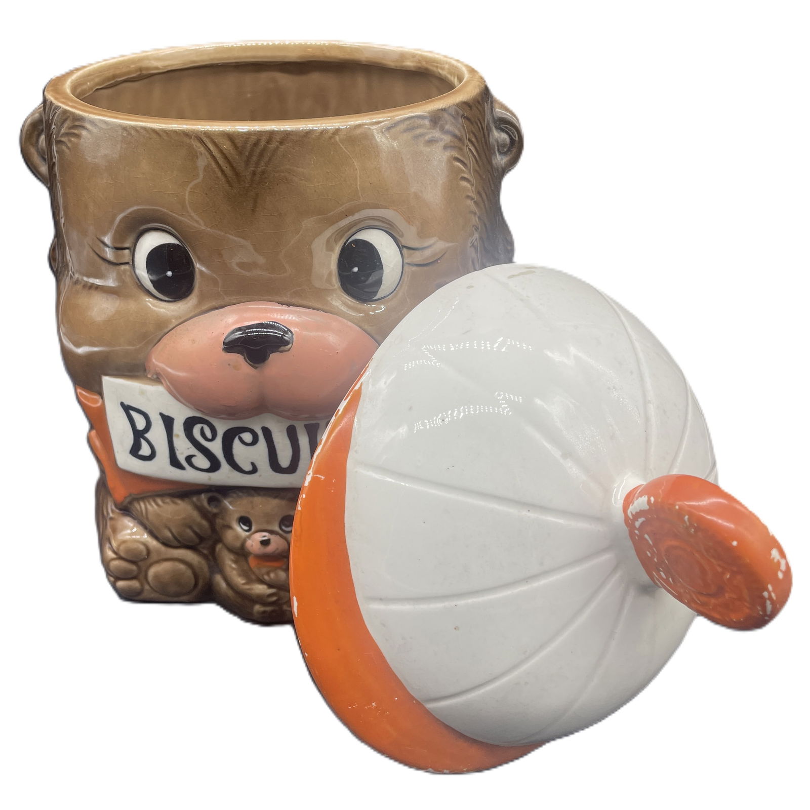 1950's MADE IN JAPAN Bear And Cub "BISCUITS" Vintage Cookie Jar - 3