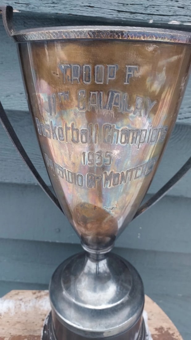 1935 Troop F Cavalry Basketball Champions Presidio Of Monterey Loving Cup: Great history to this long standing army base. Fantastic looking piece in very good condition. Measures 17" tall and 10" wide. Shipping costs include insurance. Shipping:Domestic: Flat-rate of
