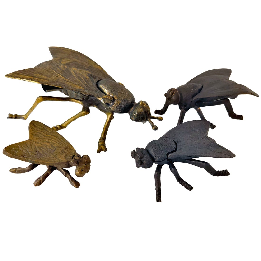 Vintage brass and cast-iron fly ashtrays trinket match boxes. (1 of 13)