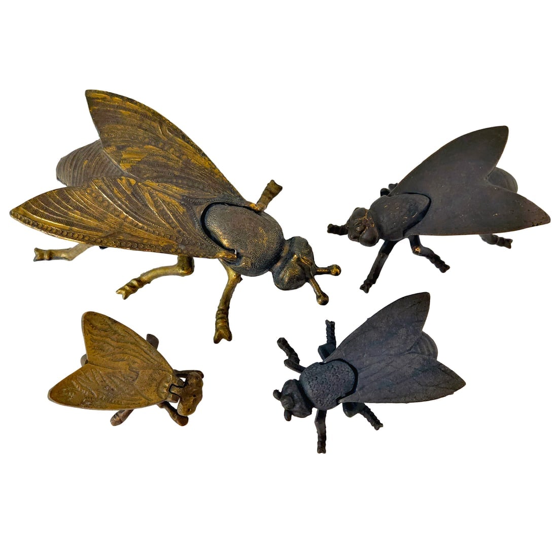 Vintage brass and cast-iron fly ashtrays trinket match boxes. - 2