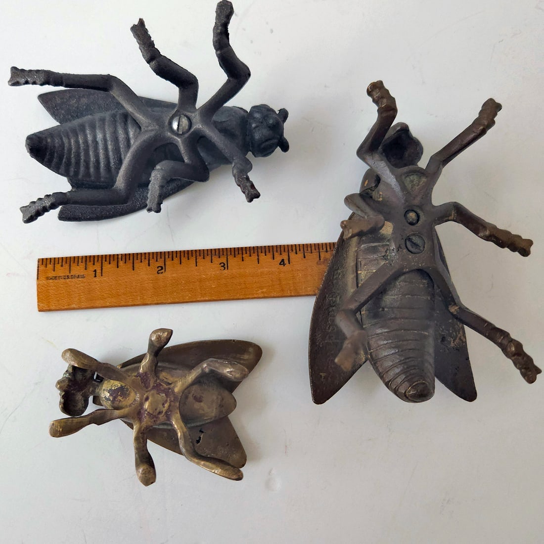 Vintage brass and cast-iron fly ashtrays trinket match boxes. - 6