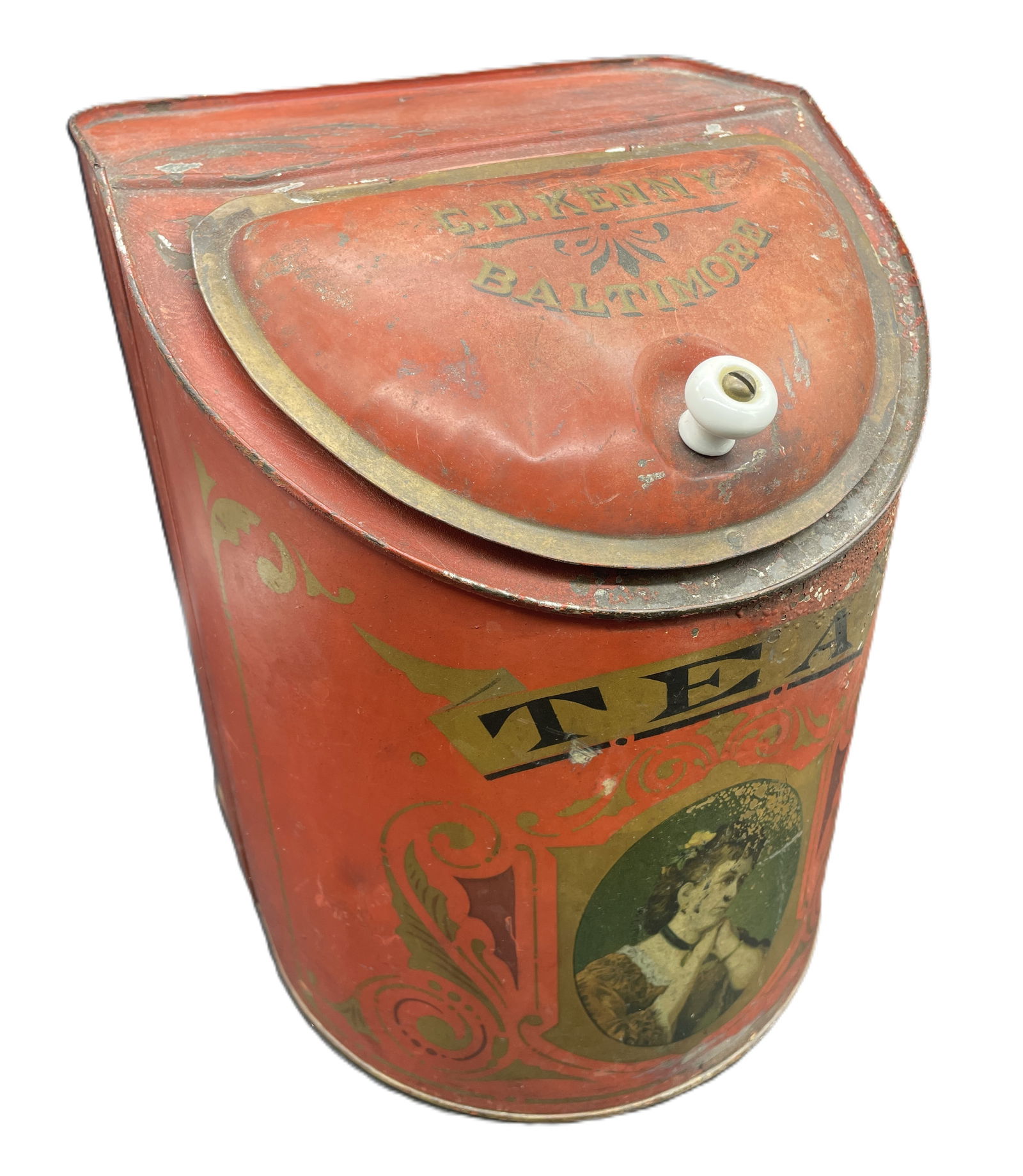 ANTIQUE COFFEE TEA DISPENSER BIN TIN GENERAL STORE DISPLAY - CD KENNY BALTIMORE - 2