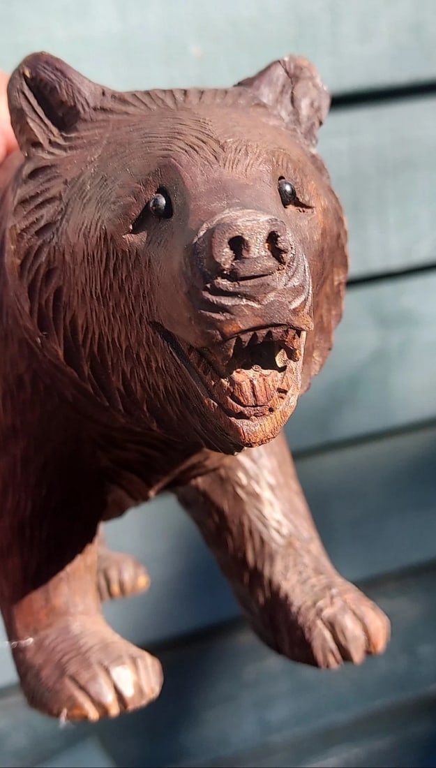 Antique Wood Carved Folk Art Black Forest Bear 10 Inches (1 of 5)