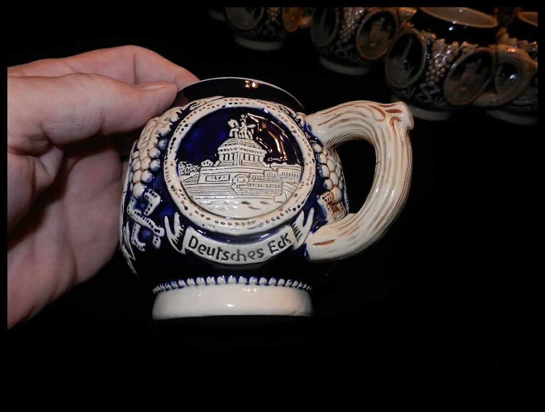 Vintage Marzi & Remy German Stoneware Tureen / Punch Bowl –20 Cups and Glass Ladle - 8