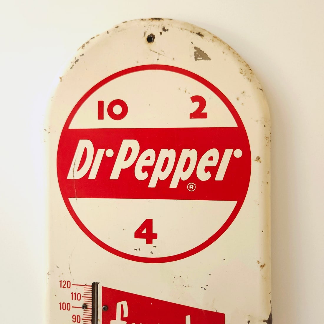 1950’s Dr Pepper 10 2 4 Frosty Cold Metal Thermometer Sign - 3