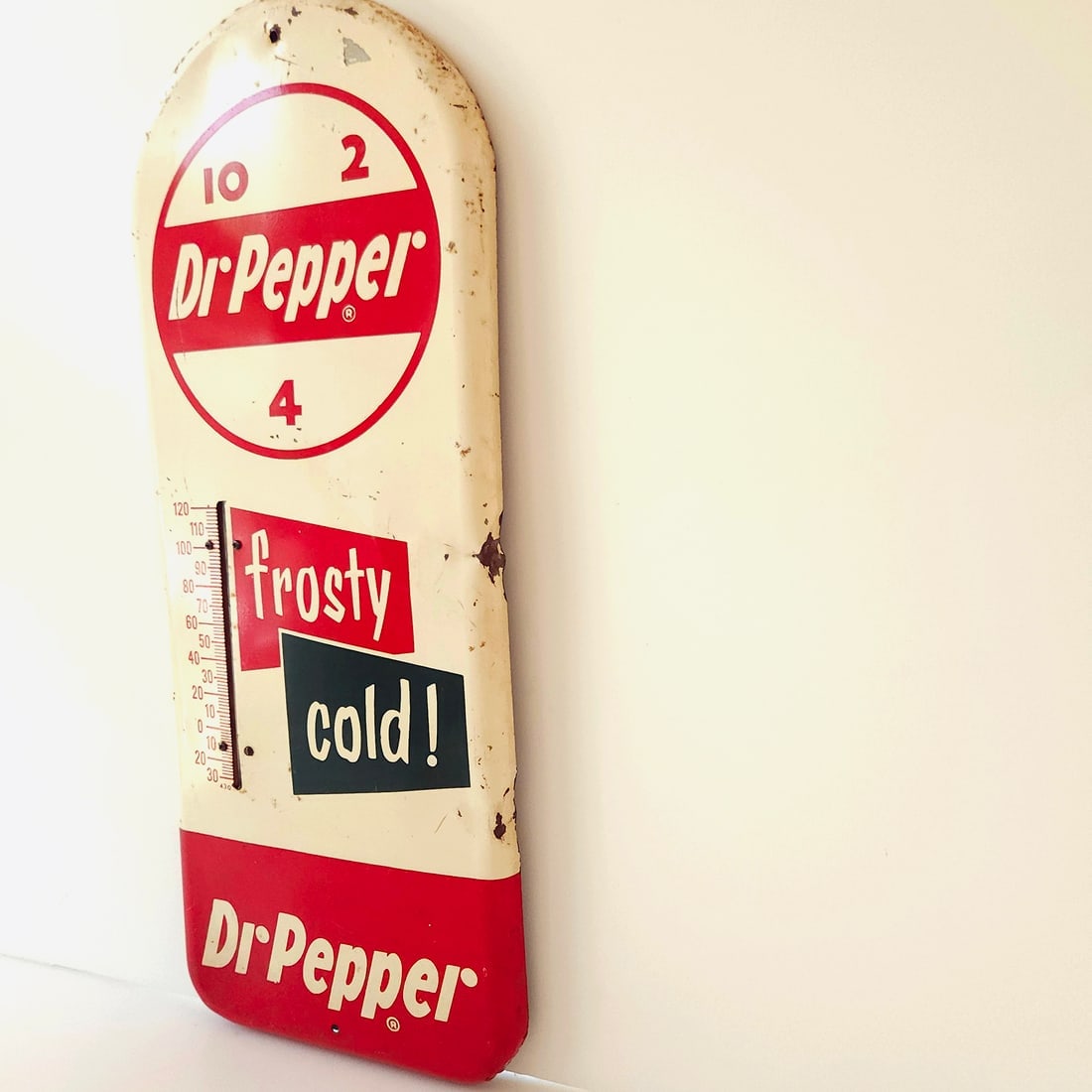 1950’s Dr Pepper 10 2 4 Frosty Cold Metal Thermometer Sign - 4