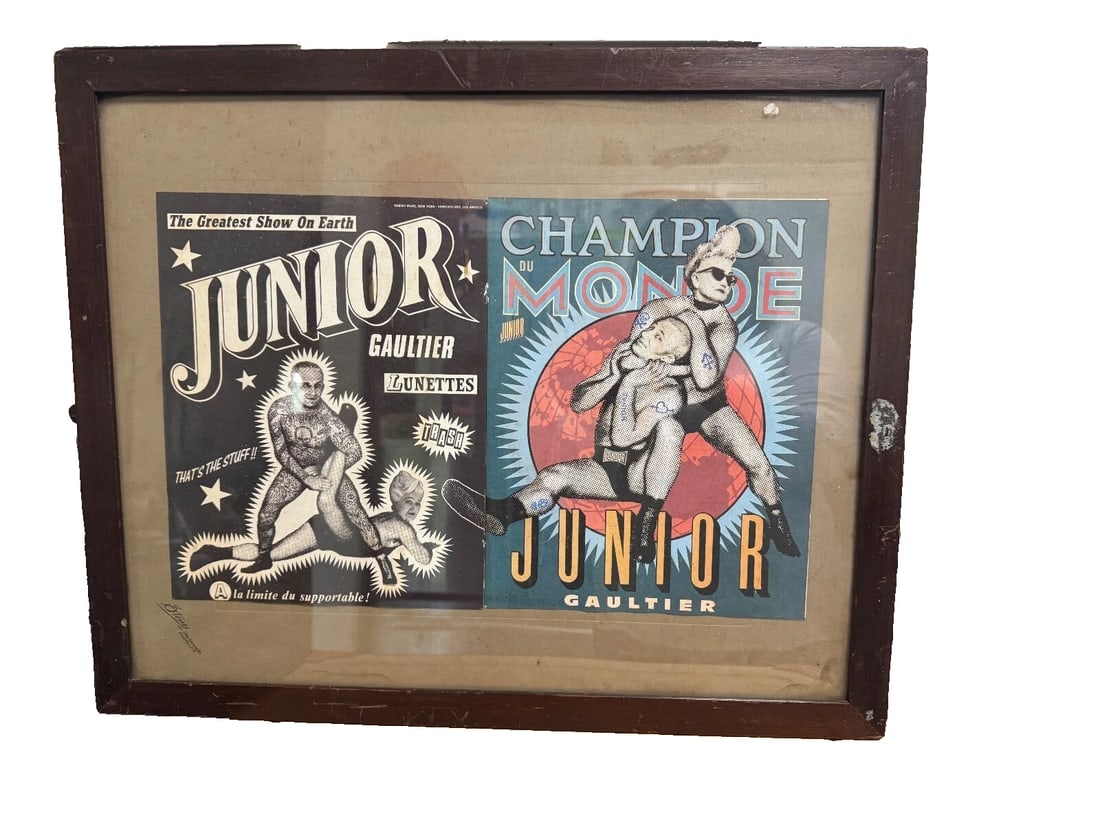 JEAN-PAUL GAULTIER 1985 Original Lunettes Junior Gaultier,: The vintage Junior Gaultier Lunettes poster, like the one shown, can be worth around CHF 650 (approximately $725 USD as of June 7, 2025) for an original print, according to a vintage poster gallery. F