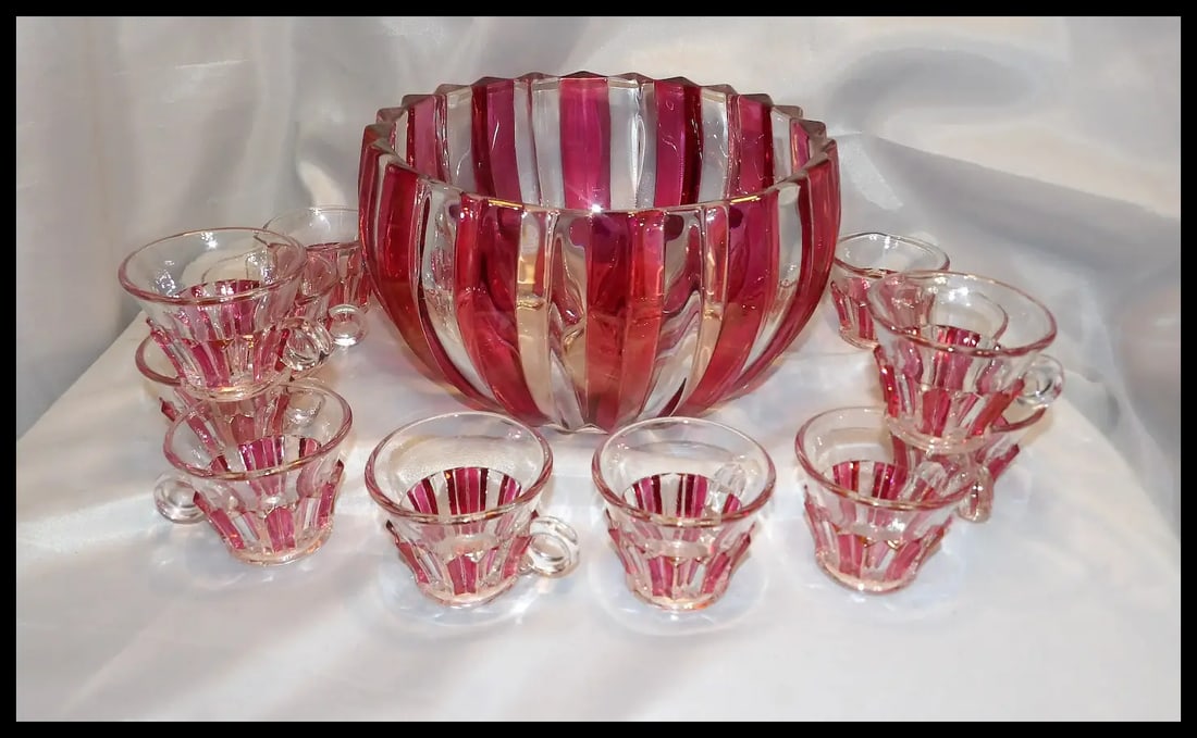 Rare 1940s Punch Bowl 1005 Ruby Flash by INDIANA GLASS - 2