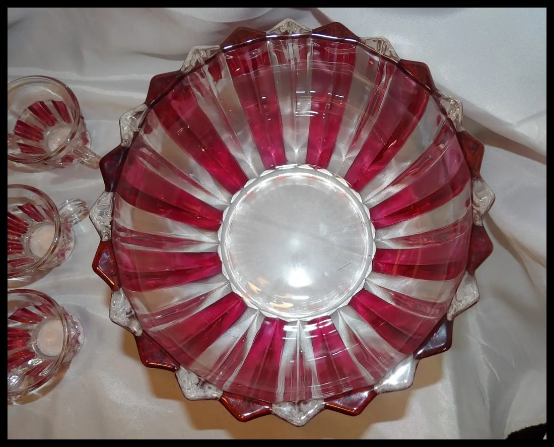 Rare 1940s Punch Bowl 1005 Ruby Flash by INDIANA GLASS - 5