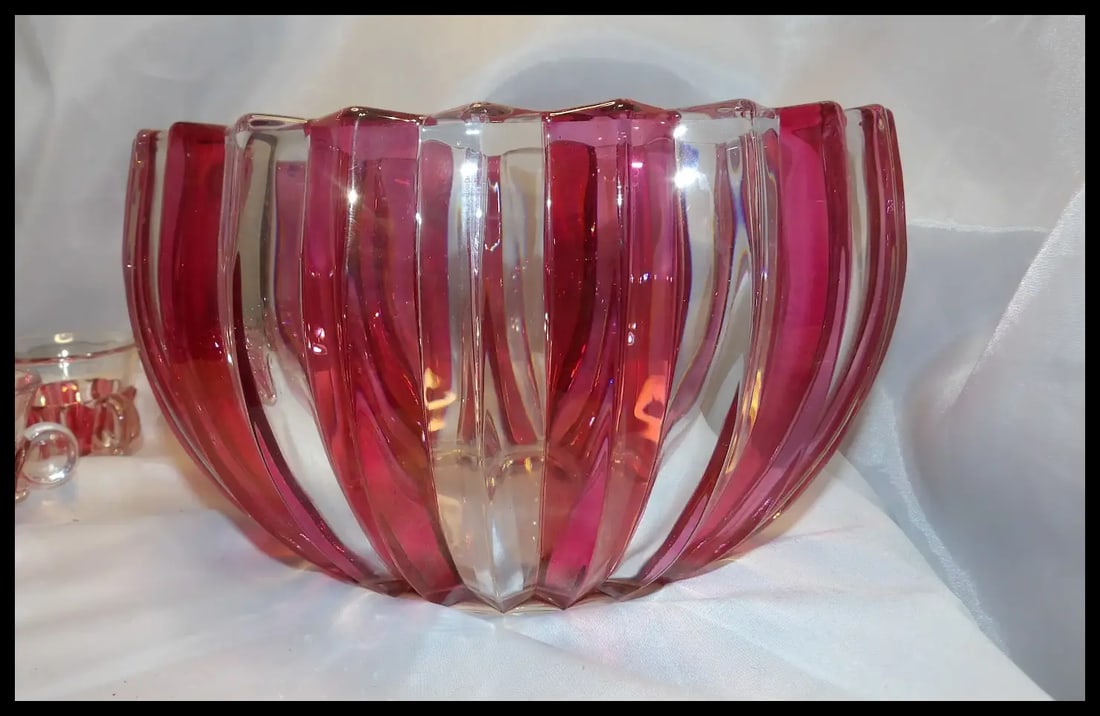 Rare 1940s Punch Bowl 1005 Ruby Flash by INDIANA GLASS - 6