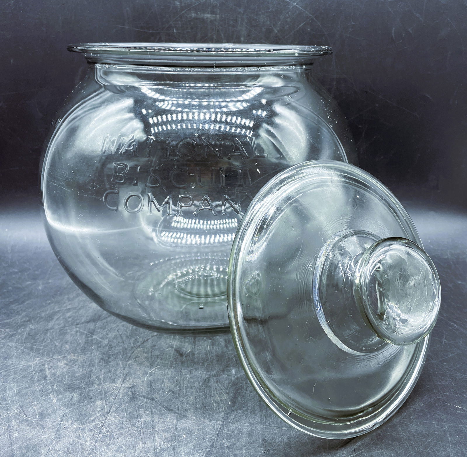 ANTIQUE PRIMITIVE NATIONAL BISCUIT CO. USA GLASS JAR COUNTRY STORE CANDY HOLDER - 3