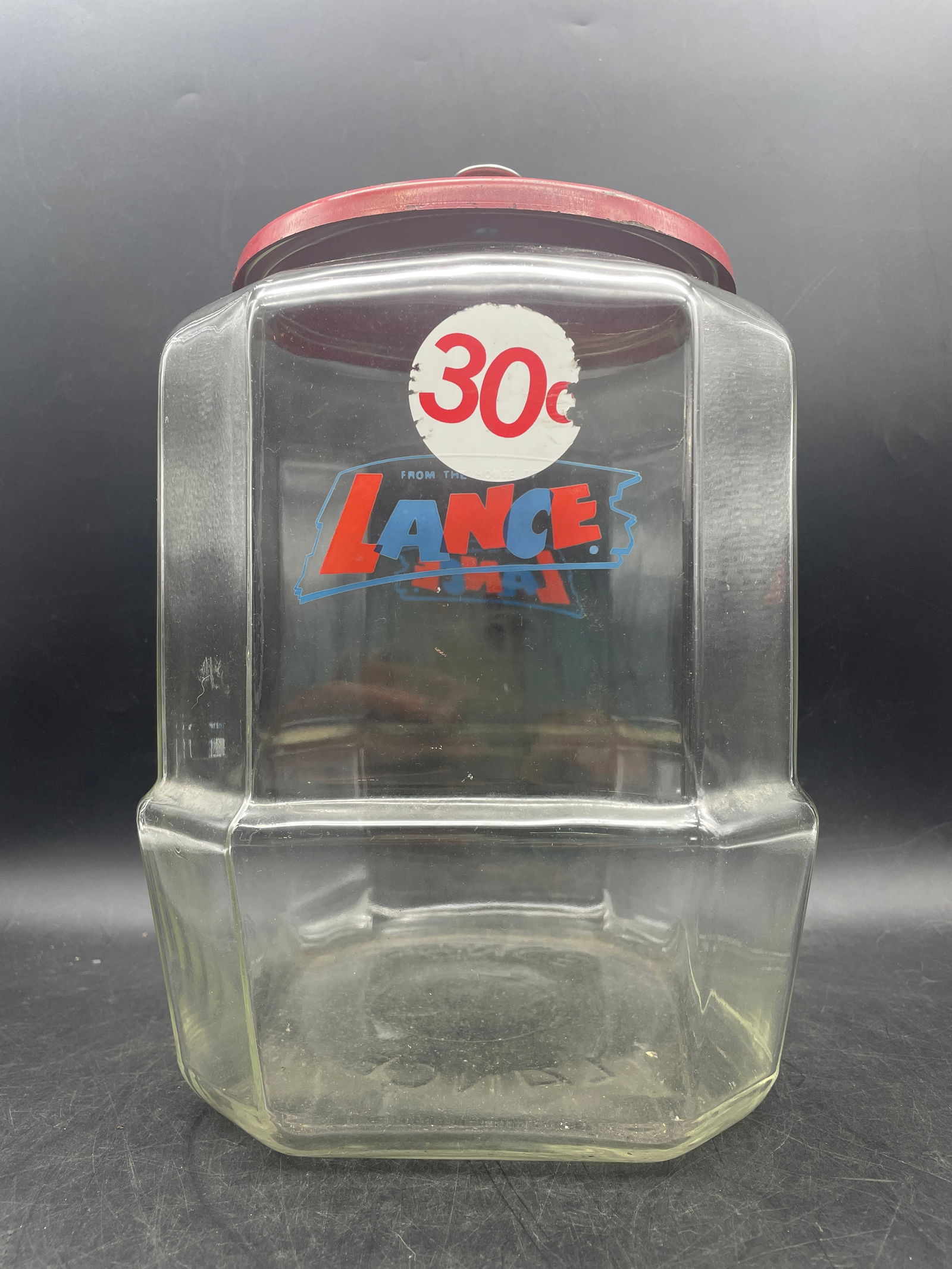 Vintage 8-Sided Lance Glass Display Counter Cookie Cracker Jar w/ Red Metal Lid (1 of 8)