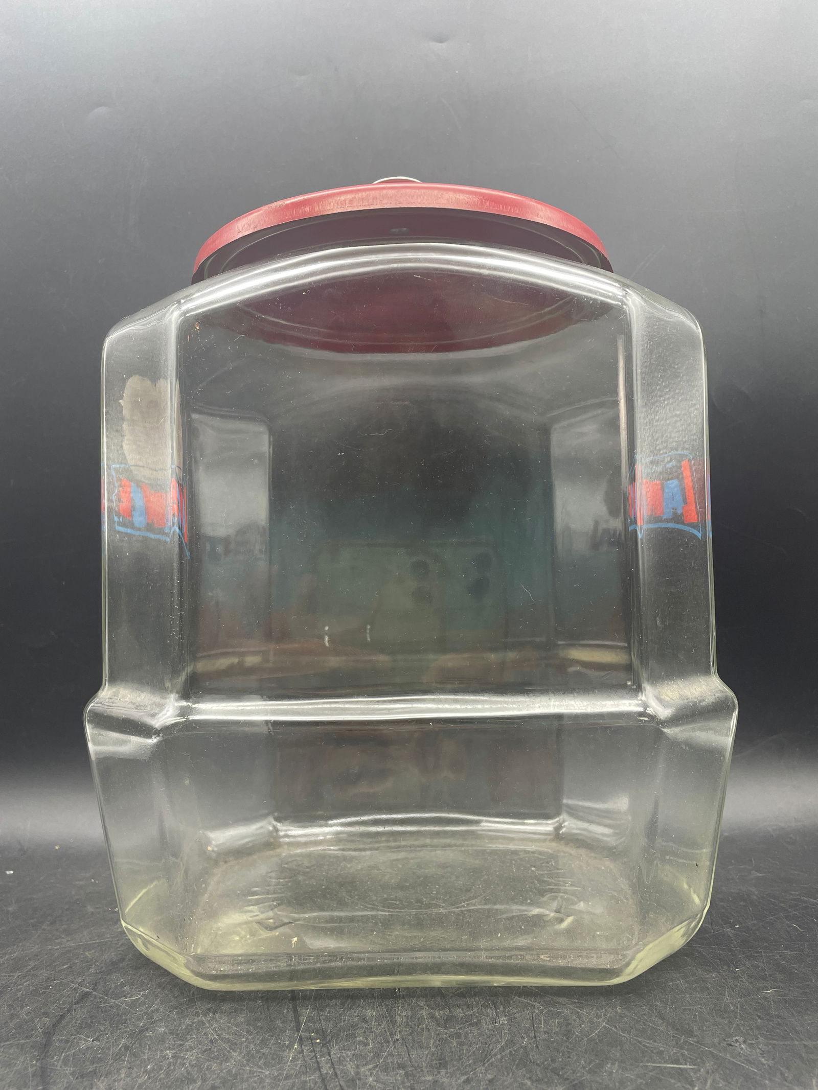 Vintage 8-Sided Lance Glass Display Counter Cookie Cracker Jar w/ Red Metal Lid - 4