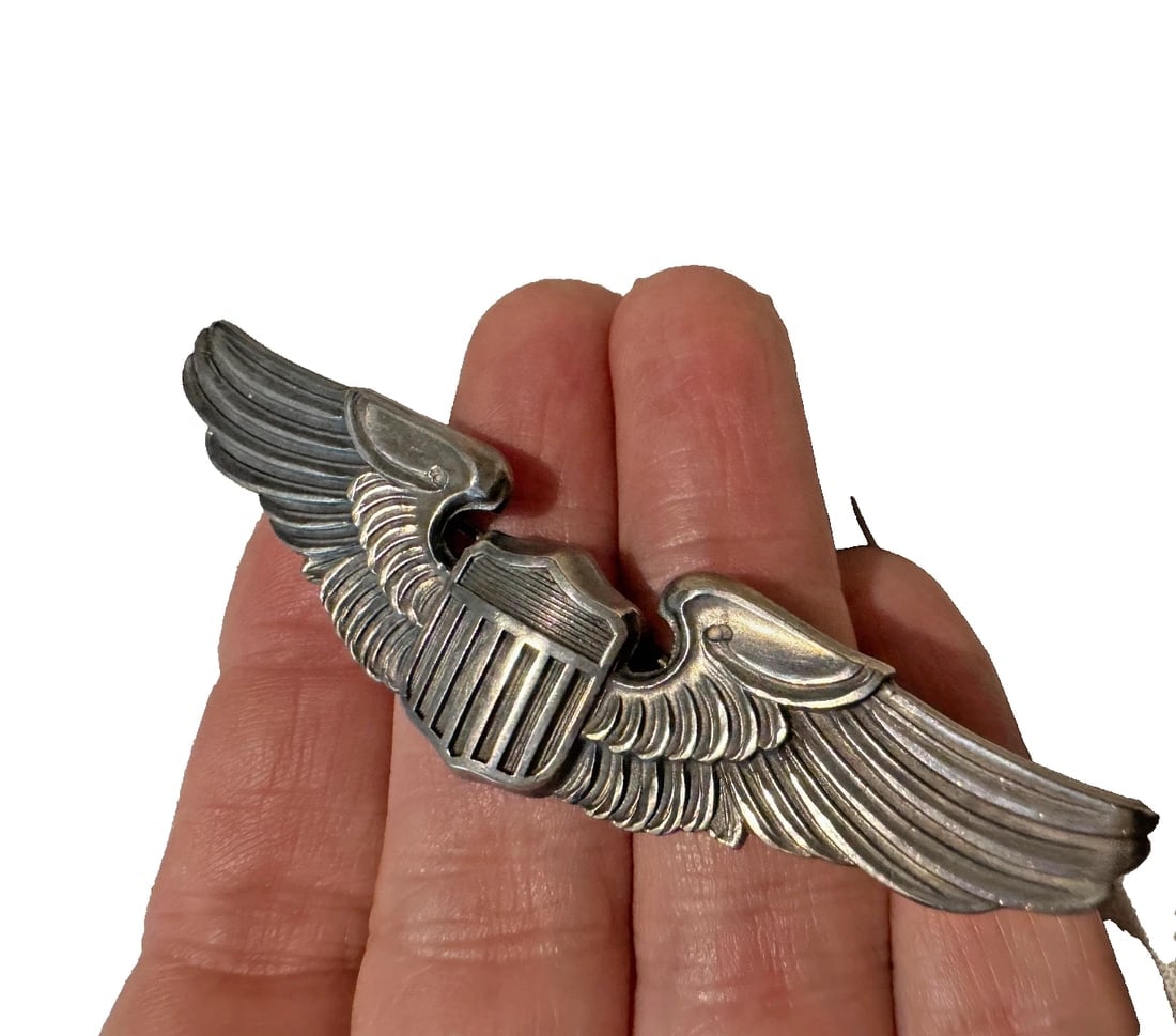 Original Sterling 925 WWII US Army Air Force Pilot Aviator Wings Pin LGB - 2