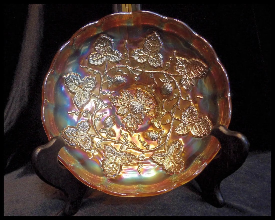 Rare Millersburg 8 ¼” Footed Strawberry Wreath Marigold Bowl - 5