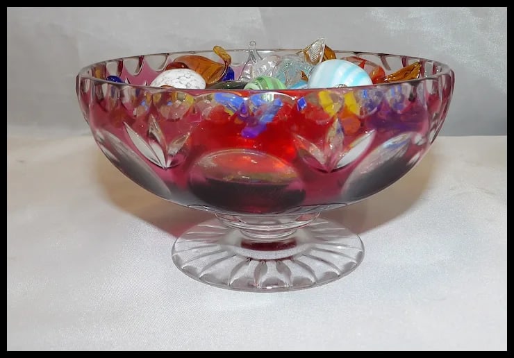 Bleikristall Cranberry Candy Bowl with Murano Glass Candies - 4