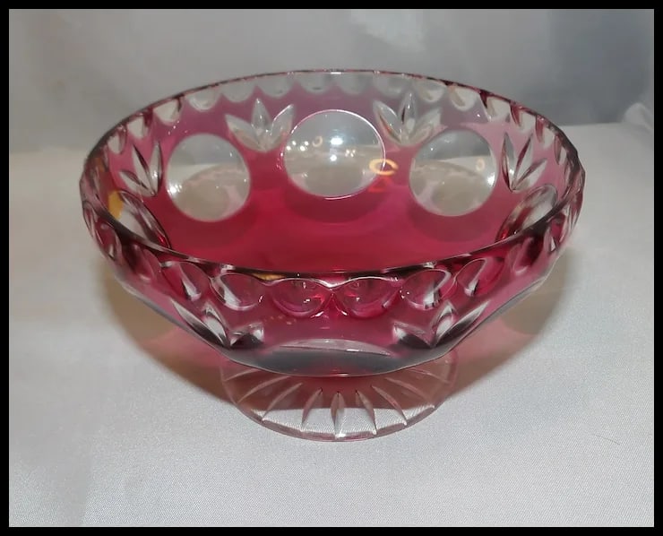 Bleikristall Cranberry Candy Bowl with Murano Glass Candies - 7