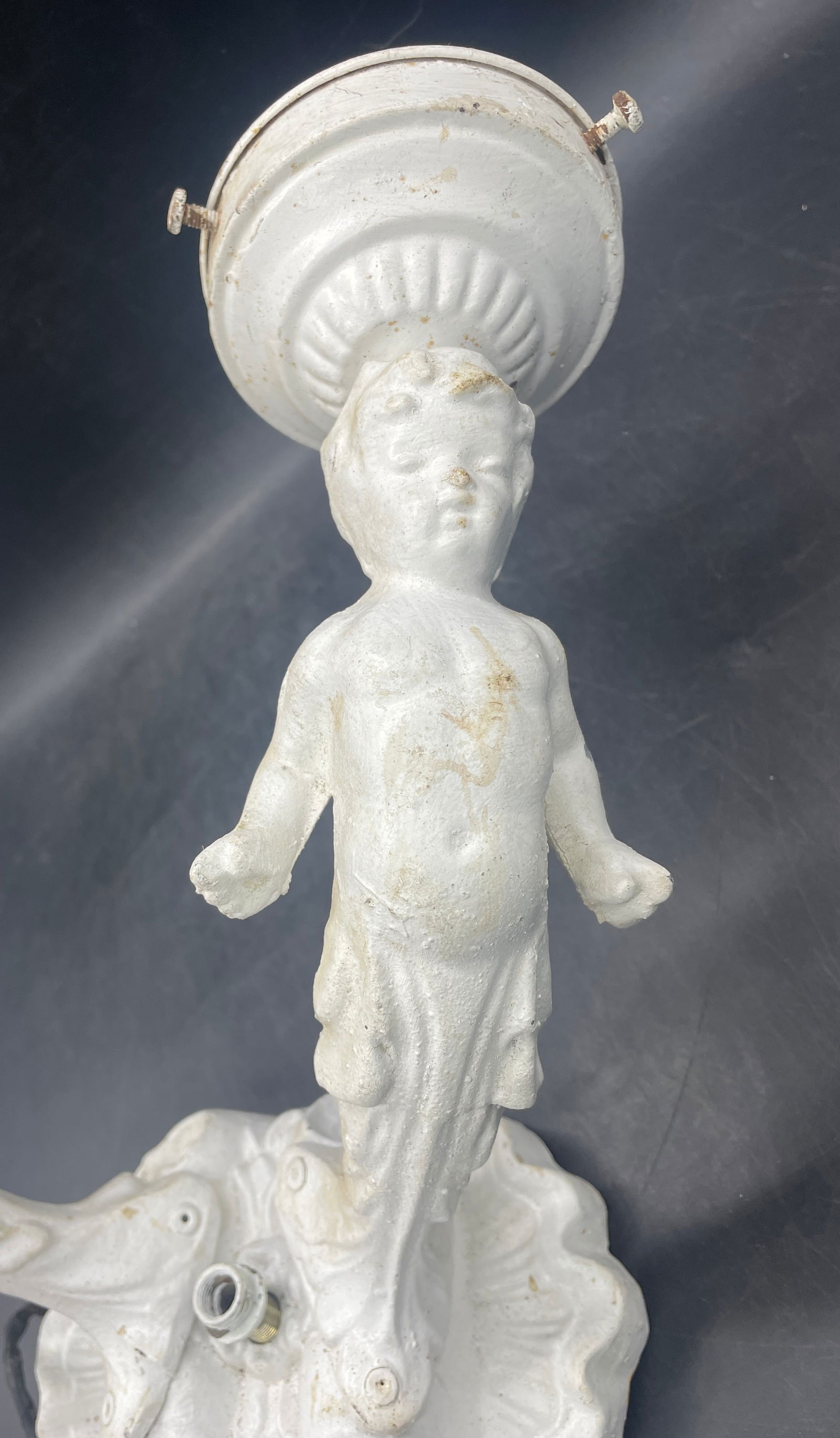 Pair of Antique Cherub Angels Wall Sconce Lights Cast Metal - 6