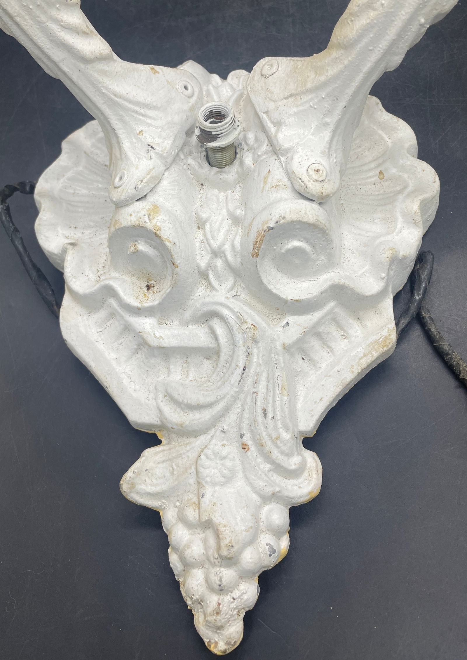 Pair of Antique Cherub Angels Wall Sconce Lights Cast Metal - 7