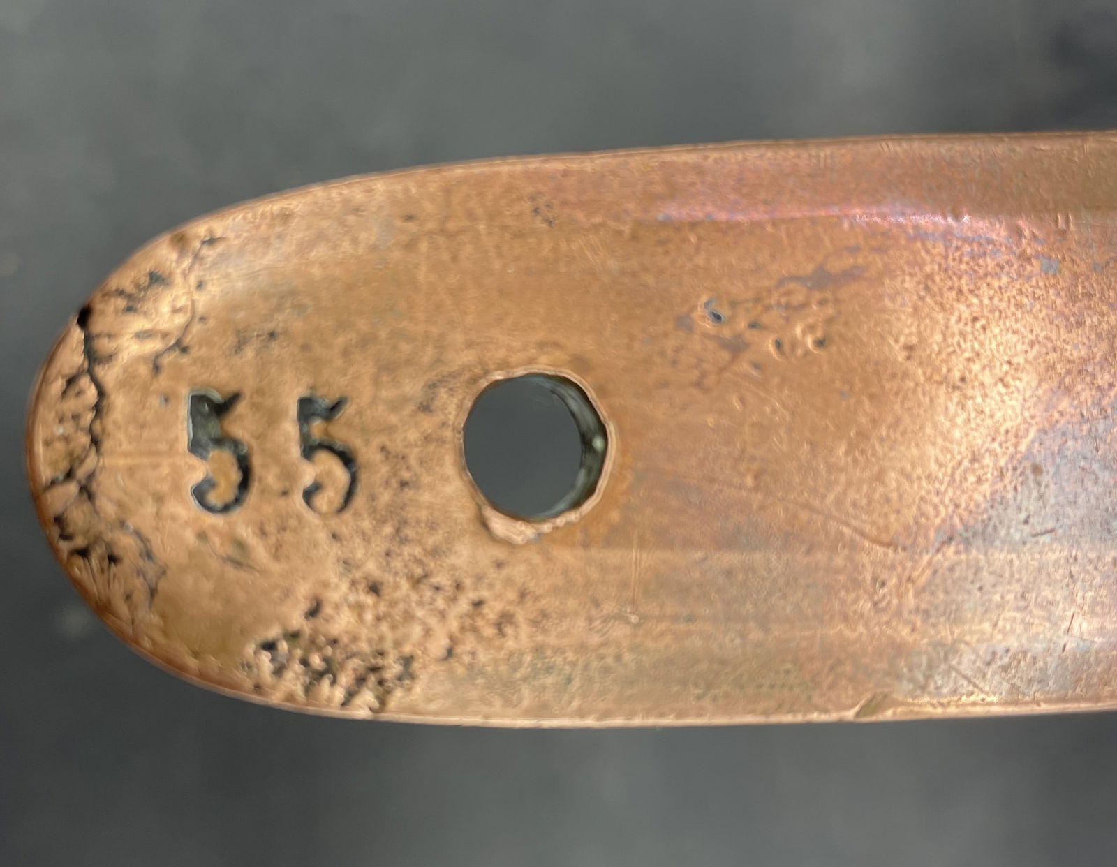 Large hand forged copper pot. Handle marked 55. Capacity 3.75 quarts. - 6