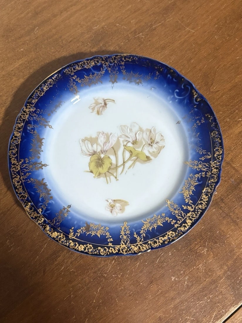 5 Flow Blue Floral 7 5/8” Plates - 2