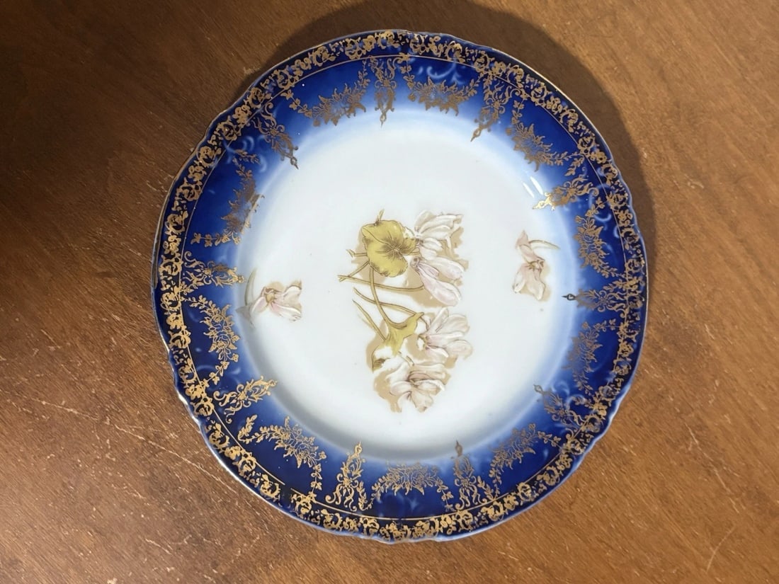 5 Flow Blue Floral 7 5/8” Plates - 3